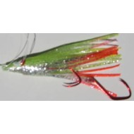R&K Hoochie Silver Glitter Chartreuse/Silver Hot Tail 2 1/2"