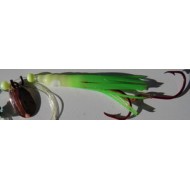 Glitter Bugs Micro Hoochie w/Indiana Copper Blade Chartreuse/Green 1 3/8"