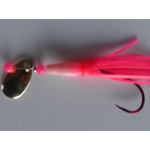 Glitter Bugs Micro Hoochie w/Indiana Gold Blade Hot Pink 1 3/8"