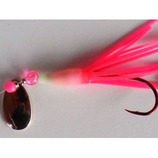 Glitter Bugs Micro Hoochie w/Indiana Copper Blade Hot Pink 1 3/8"
