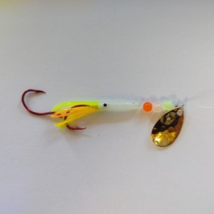 Three Sons Tackle Hoochie Orange Chartreuse Gold Blade HM11G