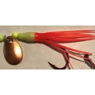Glitter Bugs Micro Hoochie Chartreuse/Orange w/Indiana Copper Blade 1 3/8"