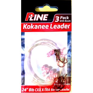 P-Line 3 pack Kokanee Leader with Beads #6 Octopus Hooks