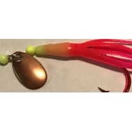 Glitter Bugs Micro Hoochie Pink/Chartreuse  w/Indiana Copper Blade 1 3/8"
